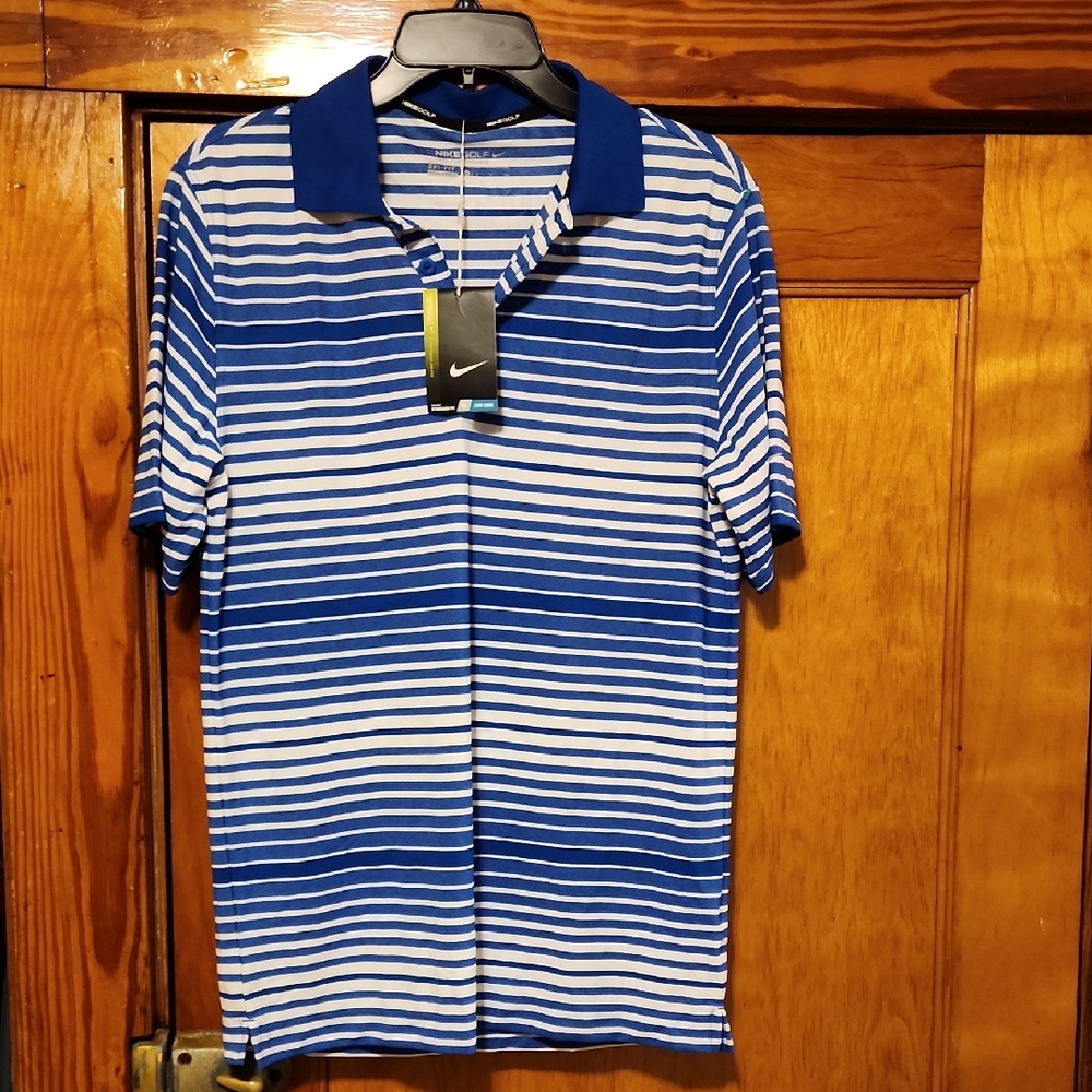 Nike Golf Men's White and Blue Polo Shirt Small